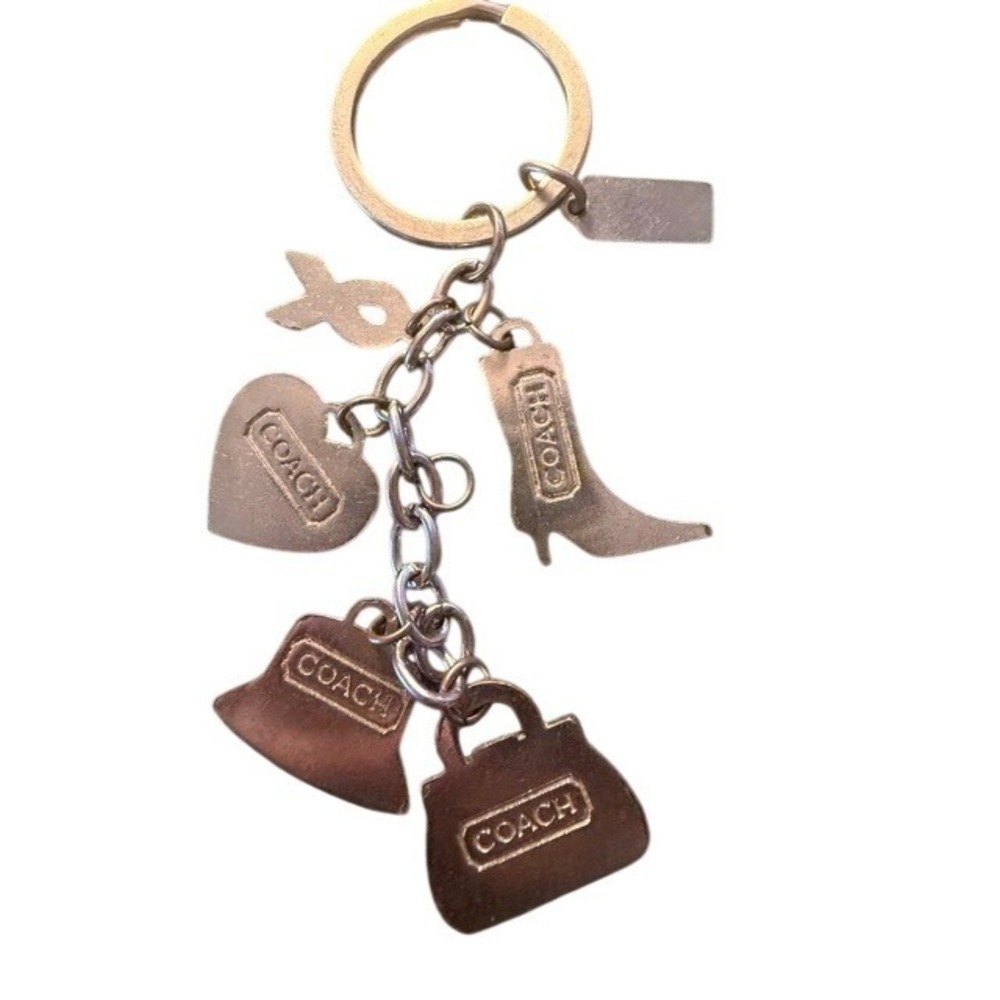 Coach Vintage Multi Charm Keychain Green Enamel Boot Heart Bag Hat Key Fob - Picture 5 of 5